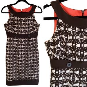 London Times Dress - Empire Waist Sheath Sz 6 Brown & White